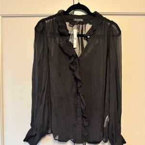 J. Crew Sheer Black Ruffle Blouse with Cami sz 8